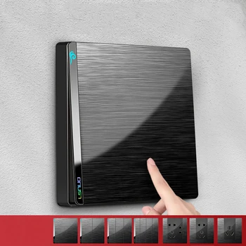 250V Fashion Design 86mm PC wire drawing large board black household appliance switch series with crystal decorative strip