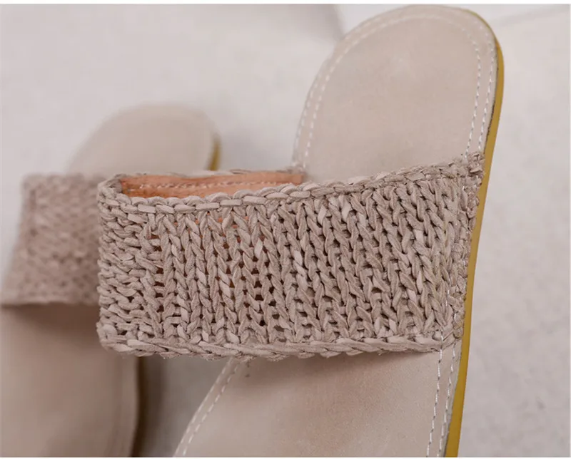 Original Summer 2020 New Clip Toe Flat Slippers Shoes Woman Vintage  Genuine Leather Slides Hand-Woven Ladies Flip Flops Sandals (9)