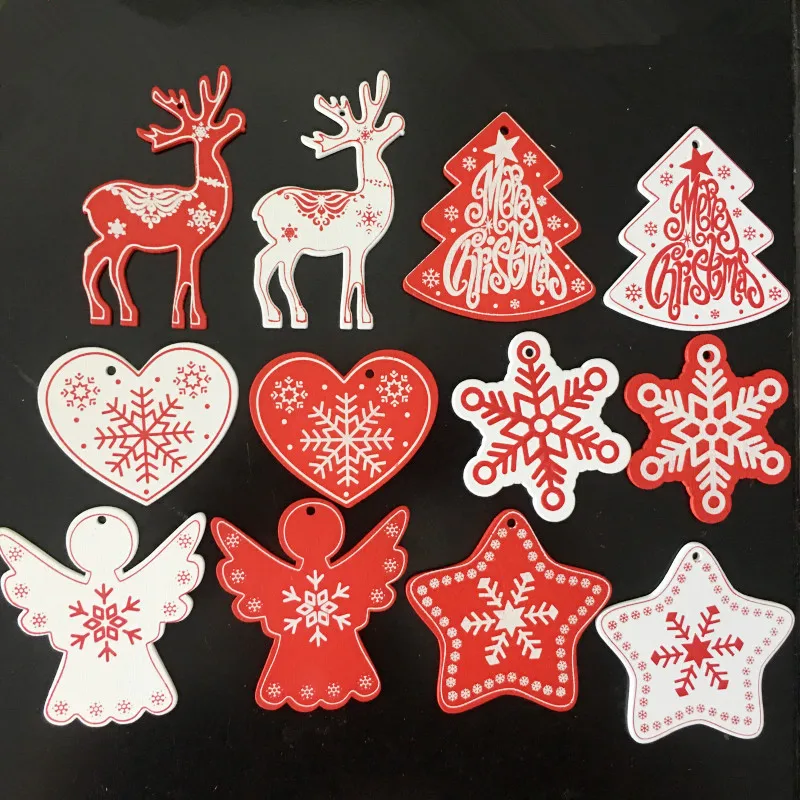 

10pcs Wood Colored Hearts Deer Star Slices Confetti Crafts for Christmas Party Ornaments Table Scatter Decorations White Red