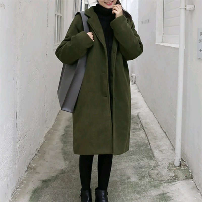 Женское плотное шерстяное пальто модные куртки с карманами теплая Длинная Верхняя одежда на пуговицах