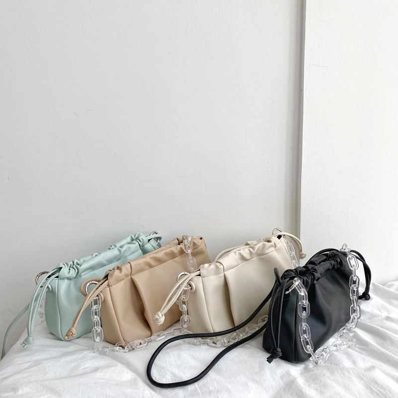 

2020 Summer New Female Drawstring Small Baguette Bag Mint Green Designer Luxury Handbags Women Acrylic Chain Bag Shoulder Bag