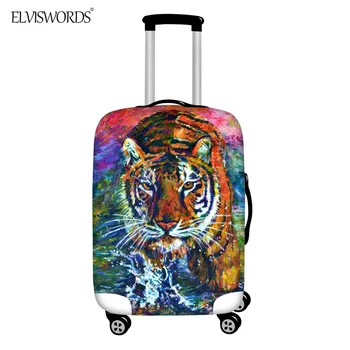 

ELVISWORDS Tiger Colorful Pianting Luggage Cover Elastic Thick Zipper Travel Suitcase Protective Covers