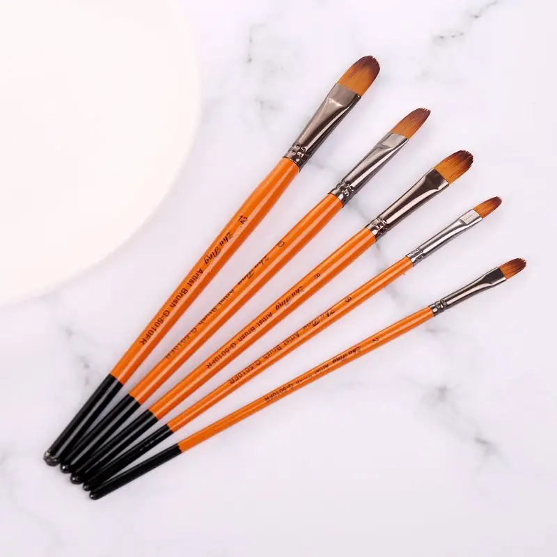 

5pcs Filbert Paint Brushes Nylon Hair Watercolor Gouache Paintbrushes Art Tools M17F