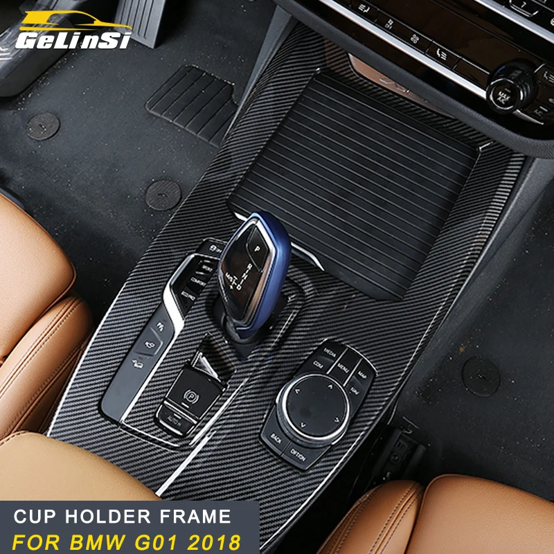 

GELINSI for 2018 BMW X3 G01 X4 G02 Car Gear Shift Cup Holder Panel Cover Frame Trim Sticker Interior Mouldings Accessories