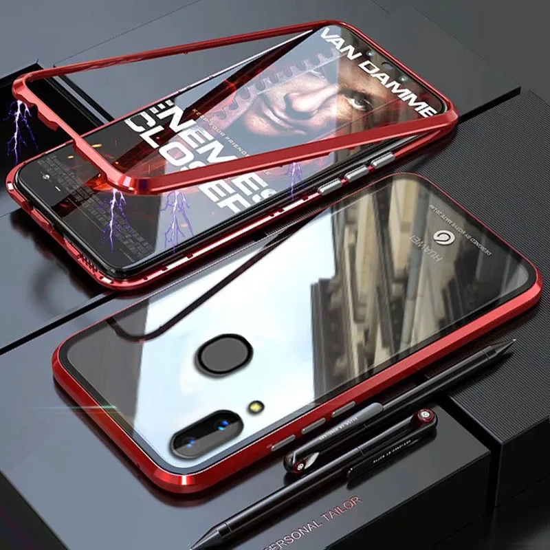 Чехол YonLinTan Coque для samsung galaxy A40 A40S A10 A20 A60, Металлическая магнитная рамка, жесткое закаленное стекло, задняя крышка для телефона