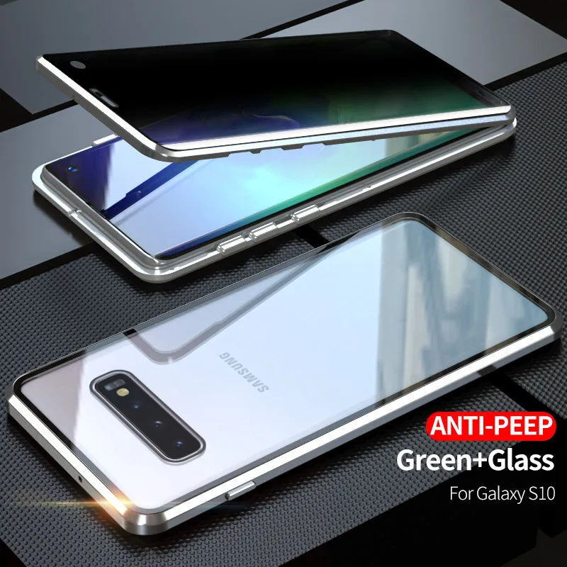 Магнитный металлический чехол из закаленного стекла для телефона для samsung A50 A70 S8 S9 S10 plus для samsung galaxy Note 8 9 10 Plus - Цвет: Silver