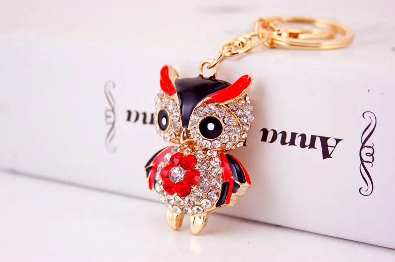 Cute Rhinestone Crystal Owl Bird Parrot Keychain Animal Key Chain