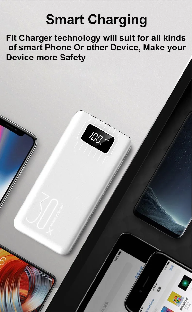 Внешний аккумулятор 30000 мАч TypeC Micro USB QC Быстрая Зарядка Внешний аккумулятор светодиодный дисплей портативное Внешнее зарядное устройство для телефона планшета