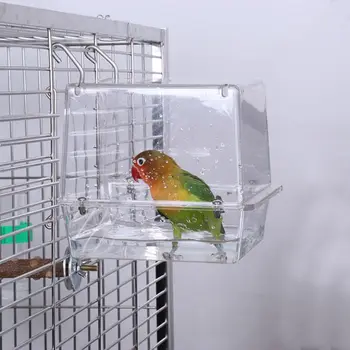 

Double Hook Hanging Upgraded Bird Bath Cage Adjustable Large with Clear View Pet P31E