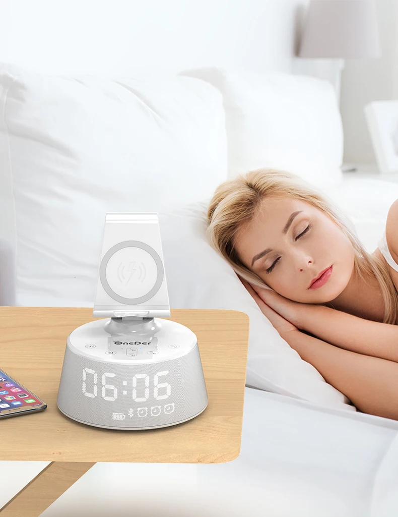 OneDer V02 5w Qi Беспроводное зарядное устройство для телефона держатель с Часы Bluetooth динамик сенсорное управление Поддержка TF карты/USB привод/AUX/FM