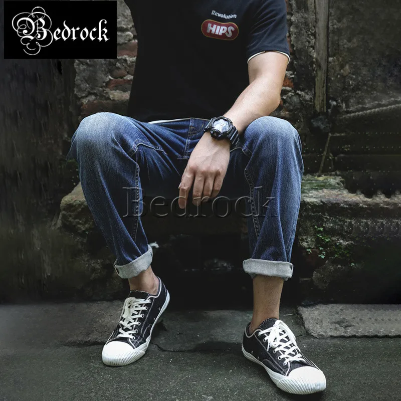 MBBCAR summer thin slim classic pencil pants cat whiskers distressed cropped jeans male vintage raw denim one washed jeans 7247