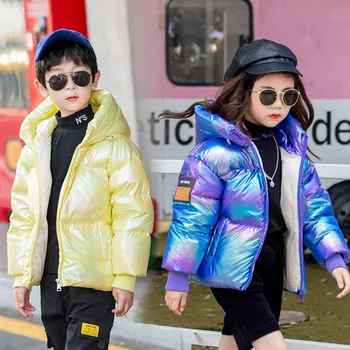 

Overalls for Kids Winter Duck Down Jacket for Girl Children`s Clothing Toddler Waterproof Hooded Shiny Outerwear Boy Thick Parka