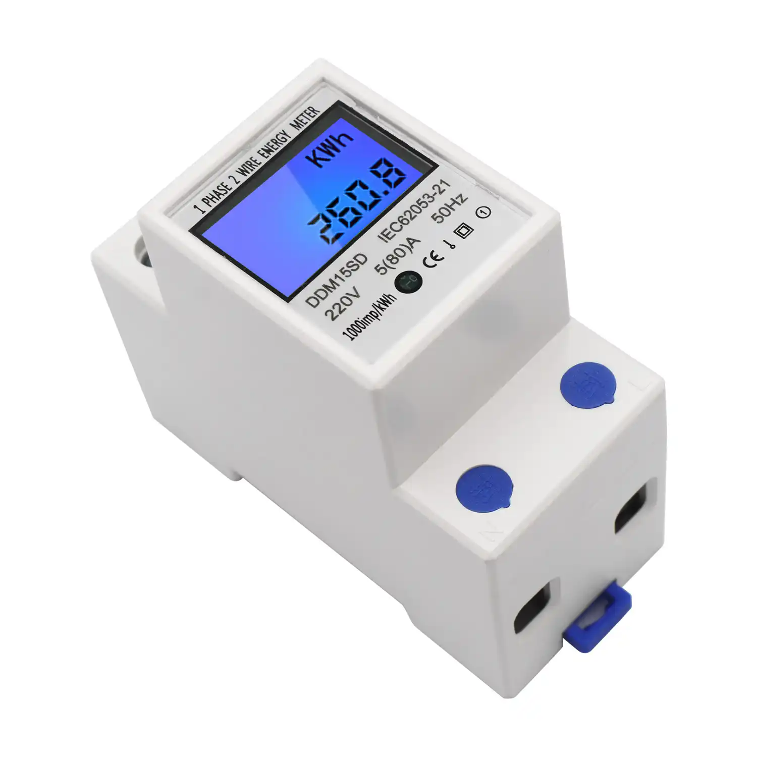 Singles Phase DIN-Rail Energy Meter 5-80A 220 V 50Hz Electronic KWh Meter with LCD Backlight Digital Display DDM15SD