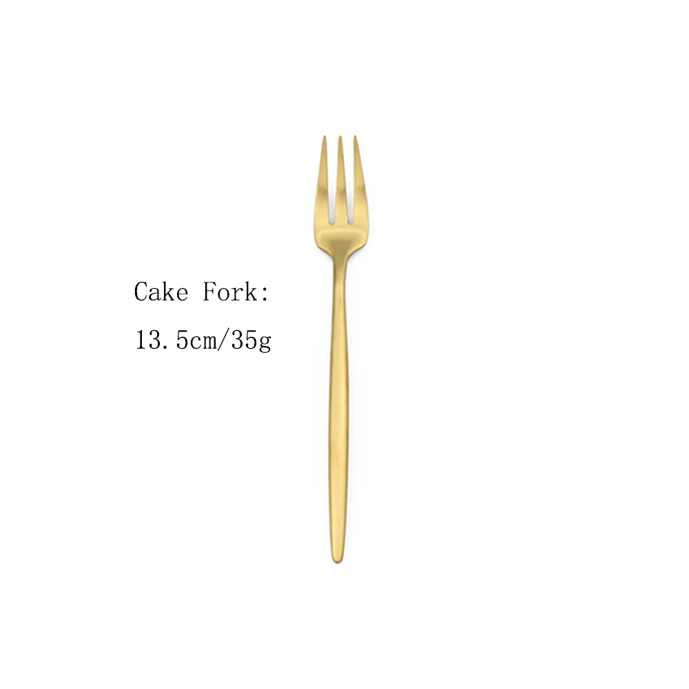 Cake Fork Матовые золотые столовые приборы набор посуды 304 столовая посуда из нержавеющей стали вилка, нож, ложка набор золотой набор серебряных изделий вечерние Прямая - Цвет: Cake Fork