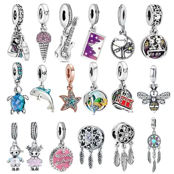 

2020 Spring New Beads Electric Guitar Dangle Charms 925 Sterling Silver fit Original 3mm Bracelets Women DIY Jewelry