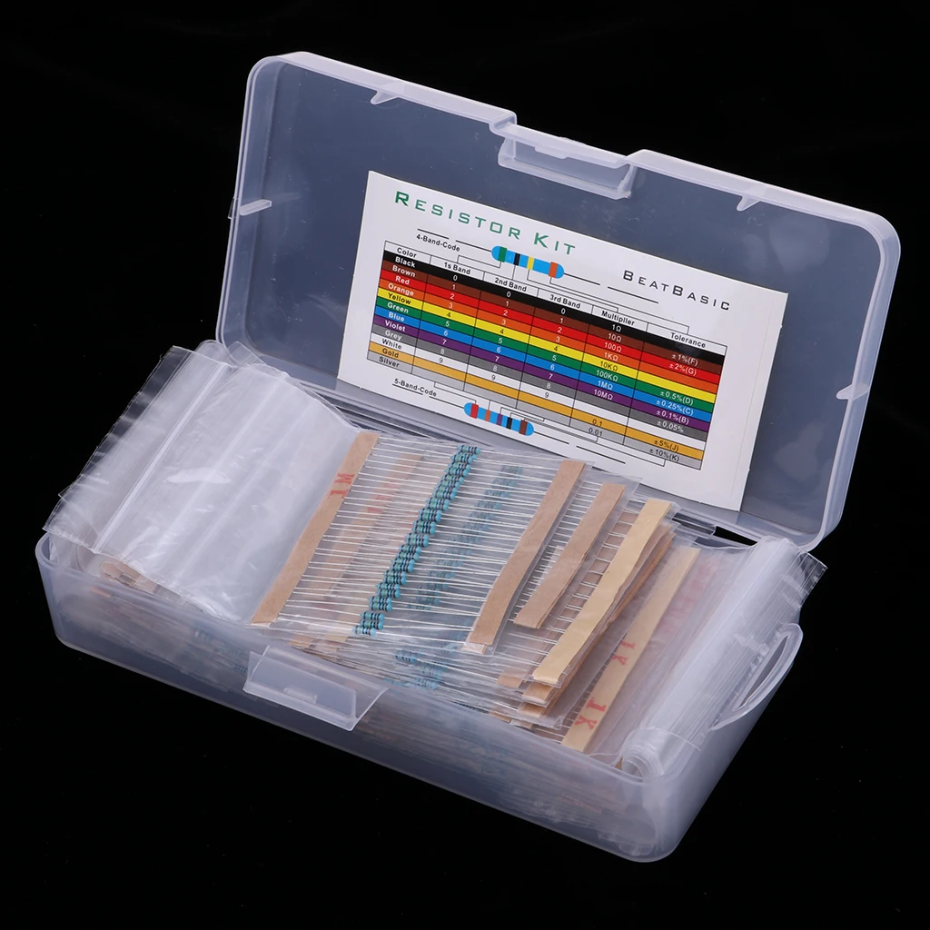 1140 Pieces 38 Values 1% Resistor Kit, 0 Ohm-1M Ohm 1/4W Metal Film Resistors Assortment for DIY and Experiments