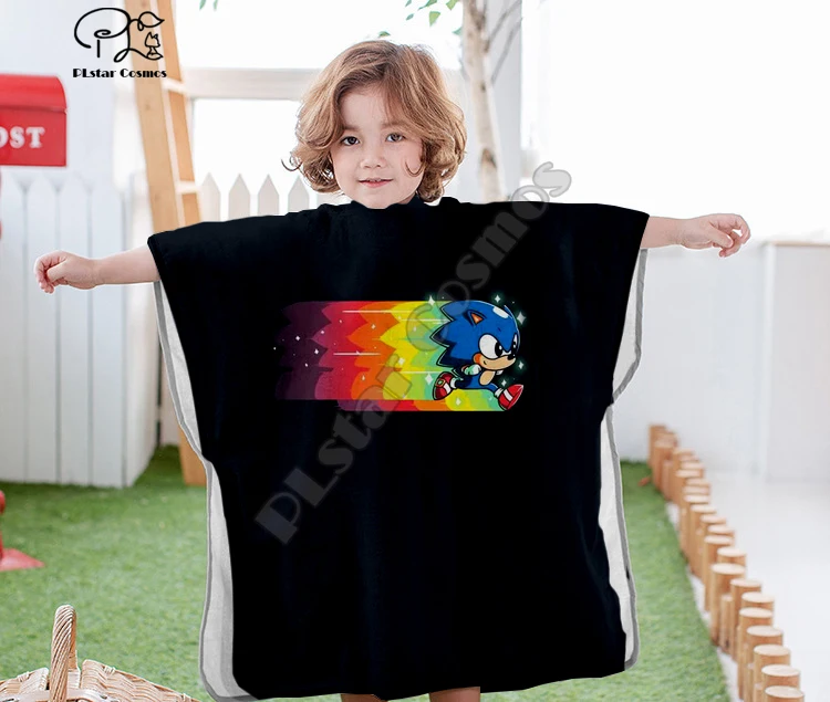 Аниме Super Sonic со смешными героями из мультфильмов с капюшоном для маленьких мальчиков и полотенце для девочек банное Полотенца для путешествия 3D пляжые полотенца с принтом стиль-14 - Цвет: Тёмно-синий