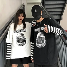 2019 New Arrival Korean version streetwear Vintage Letter printing Long sleeve t shirt Patchwork Gingham Long sleeve Vogue Fall 2019 New Arrival Korean version streetwear Vintage Letter printing Long sleeve t shirt Patchwork Gingham Long sleeve Vogue Fall