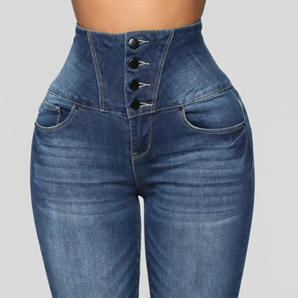 Женские брюки размера плюс, новые модные джинсы на пуговицах, Эластичные Обтягивающие штаны с высокой талией, повседневные однотонные осенние брюки# P