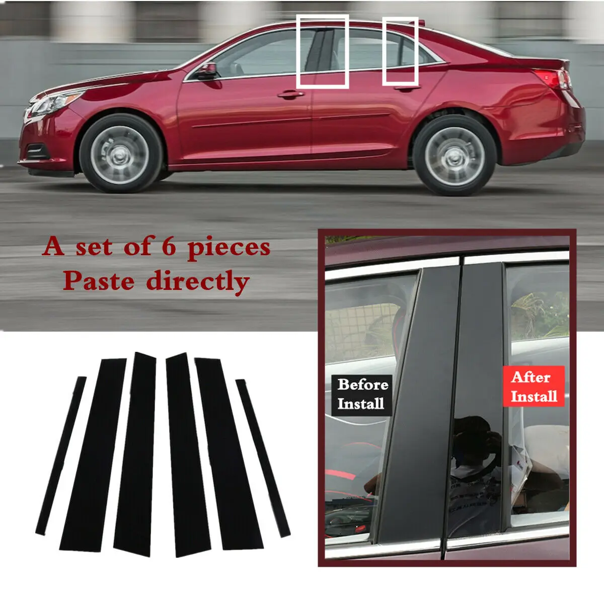 Набор из 6 блестящих черных покрытий для фортепиано фотостойки Chevrolet Malibu VIII 13-15