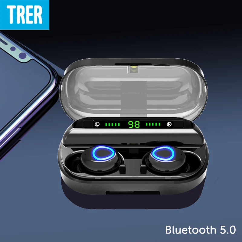 

TRER TWS Wireless Earbuds LED Display Bluetooth 5.0 Headphones Stereo Auto Pairing in-Ear Wireless Headset with Mic for Phone