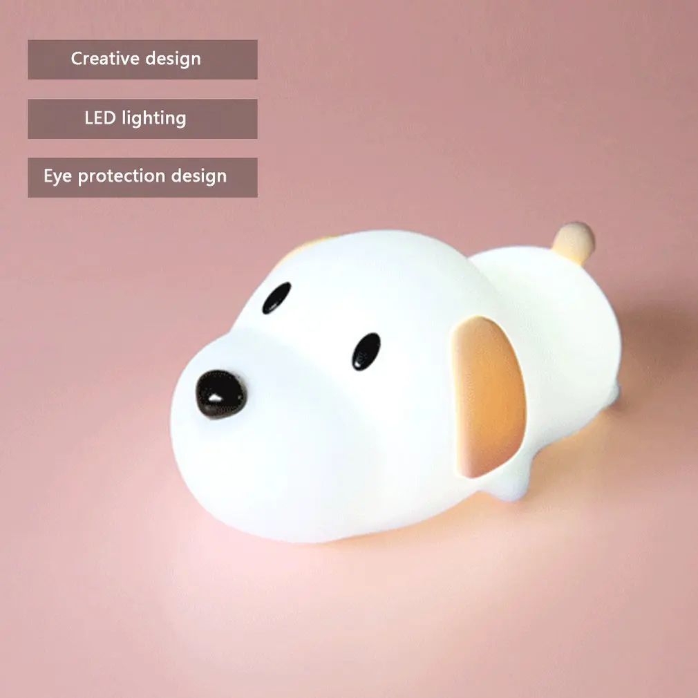 buy Cartoon Puppy Dog Touch Sensor LED USB Rechargeable Night Light Home Children Bedroom Decoration Creative Novelty Bedside Lamp