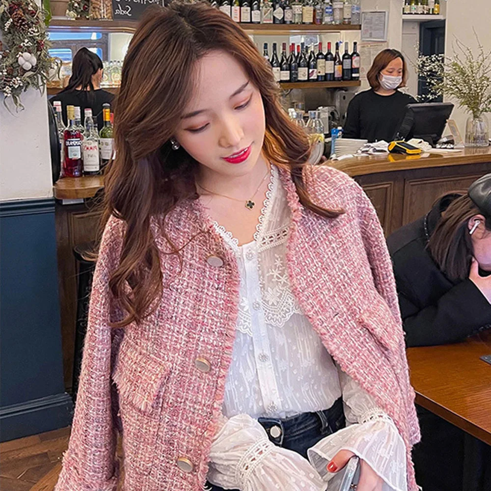Pink Tweed Jacket spring / autumn /winter women's jacket coat classic ladies wild ladies bright wire braided tweed jacket main image 1