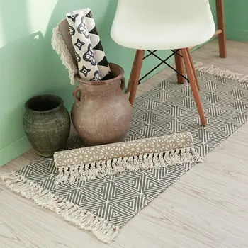 

Nordic Style Rhombus Carpets For Sofa Living Room Bedroom Rug Yarn Dyed Sofa Cotton Blanket Multifunction Rug Tapestry Bedspread