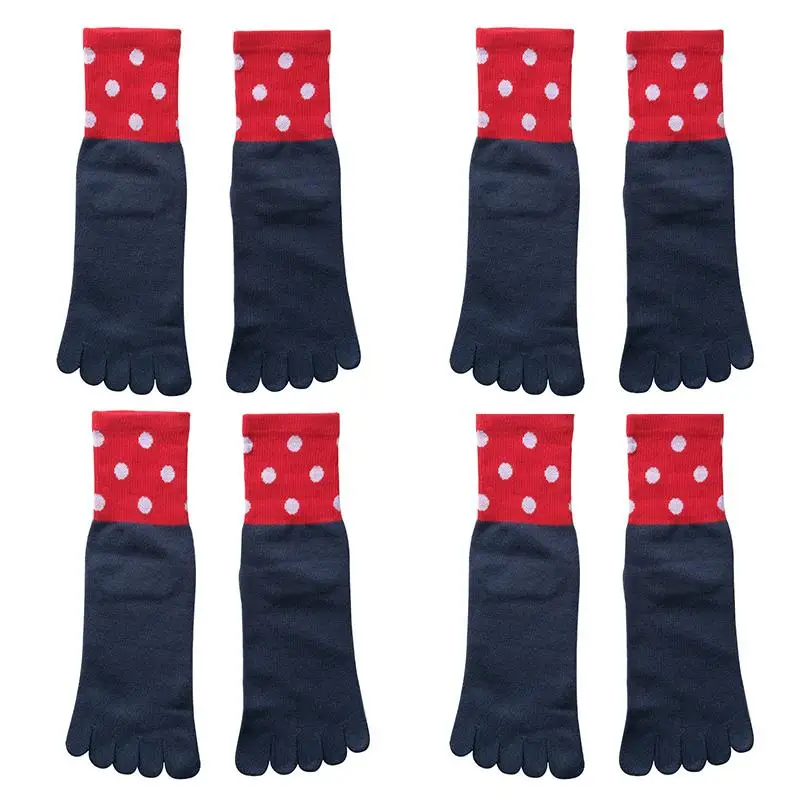 4 пары упакованных хлопковых японских студенческих ветреных девушек на осень и зиму, женские хлопковые носки с пальцами, носки для женщин - Цвет: Тёмно-синий