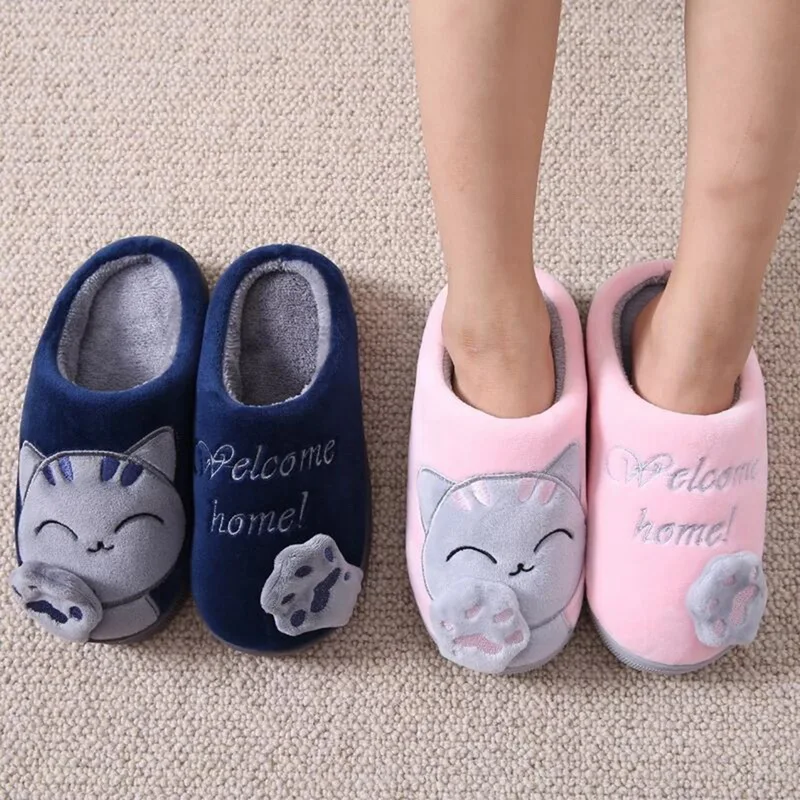 

CYSINCOS Women Indoor Winter Slippers Unisex House Slippers Lucky Cat Soft Slip On Fluffy Fur Warm Shoes Buty Damskie