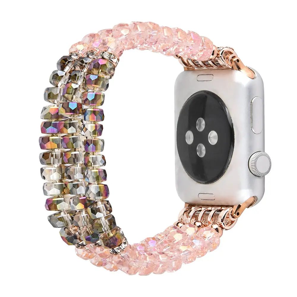 С блестящими стразами и жемчугом ремешок для наручных часов Apple Watch Series 5 4 3 2 1 кожаный ювелирный Хрустальный Браслет для наручных часов iWatch 38/40 мм/42 44 мм ремешок для часов