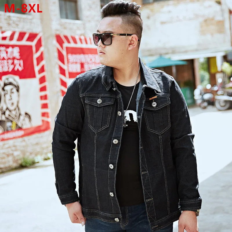Denim Jacket Men Black Stretch Oversize 