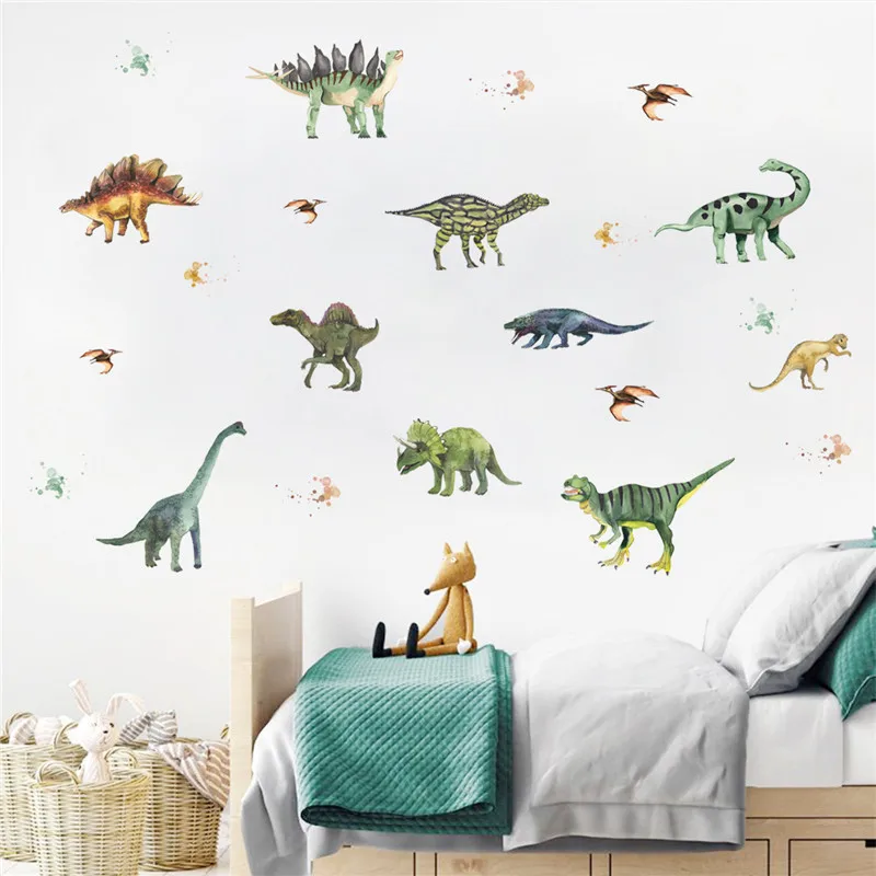 Cartoon Dinosaur Animal Wall Stickers For Boys Room Decoration Decals