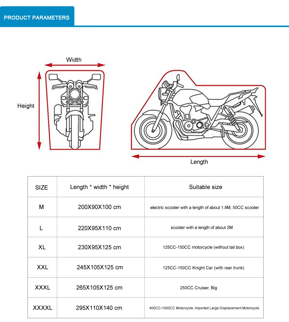 Крышка мотоцикла M L XL 2XL 3XL 4XL Универсальный Открытый УФ протектор для скутера Водонепроницаемый велосипед пылезащитный чехол 10 цветов