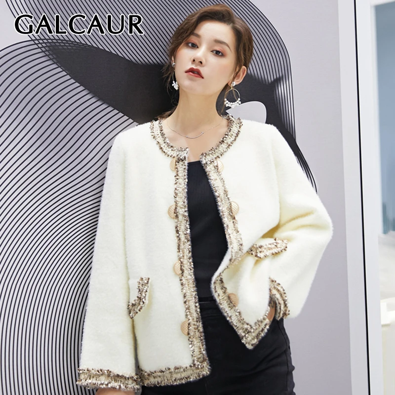 Best Price GALCAUR Patchwork Tweed Knitting Women's Sweaters O Neck Long Sleeve Pockets Korean Female Cardigans 2019 Autumn Fashion New Best Price GALCAUR Patchwork Tweed Knitting Women's Sweaters O Neck Long Sleeve Pockets Korean Female Cardigans 2019 Autumn Fashion New