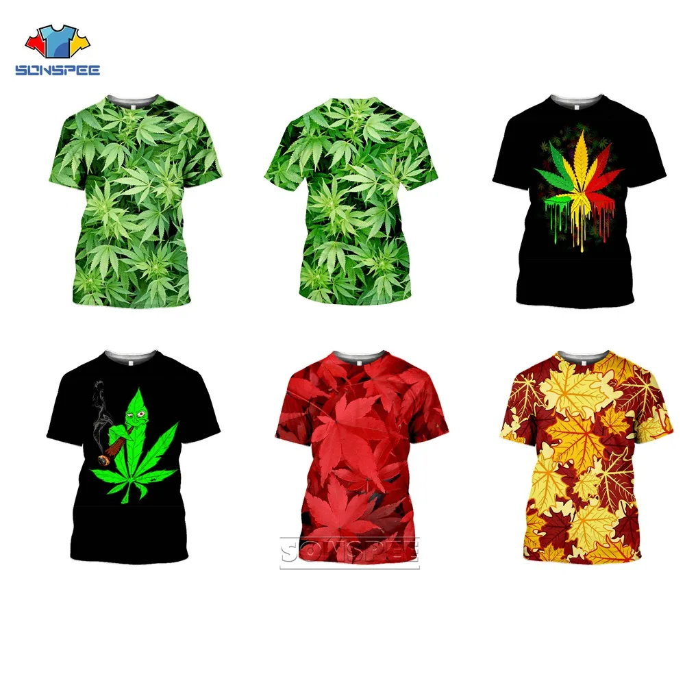 

SONSPEE Anime 3d Print Maple leaf T Shirt Women Streetwear Weed Colorful Leaves Men Summer Fashion Aesthetic Harajuku T-Shirts