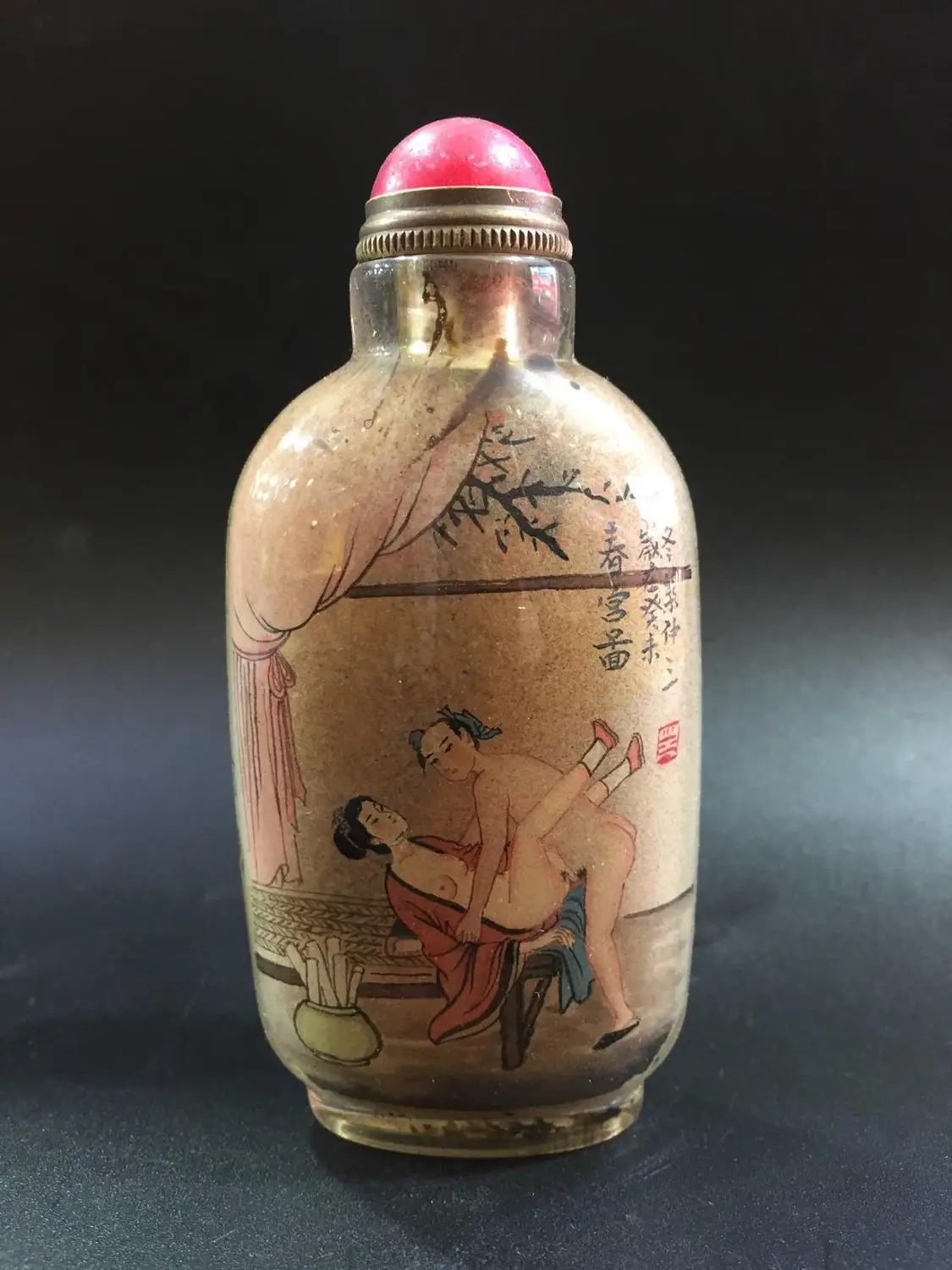 

China Old Beijing used old snuff bottle Glass built-in snuff bottle Spring Palace painting