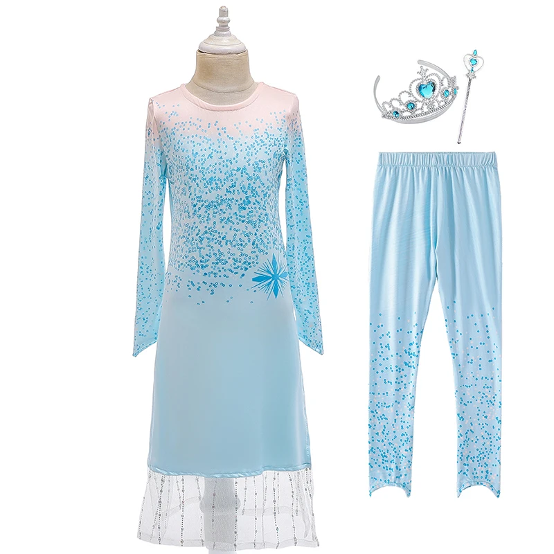 Детские Снежная королева Косплэй платье в стиле «принцесс» для девочки, День рождения Красивая Одежда «Принцесса Эльза», «Принцесса Анна» 2 шт. Бандажное платье для девочек Костюмы