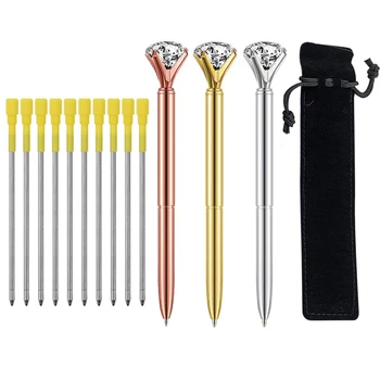 

12PCS/SET Big Diamond Pen Crystal Gem Ballpoint Pens Ring Wedding Metal BallPen Kawaii Stationery Fashion School Office Supplies