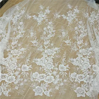 

Newest bridal wedding dress lace fabric embroidery lace 130cm width wedding gown dress sell by yard