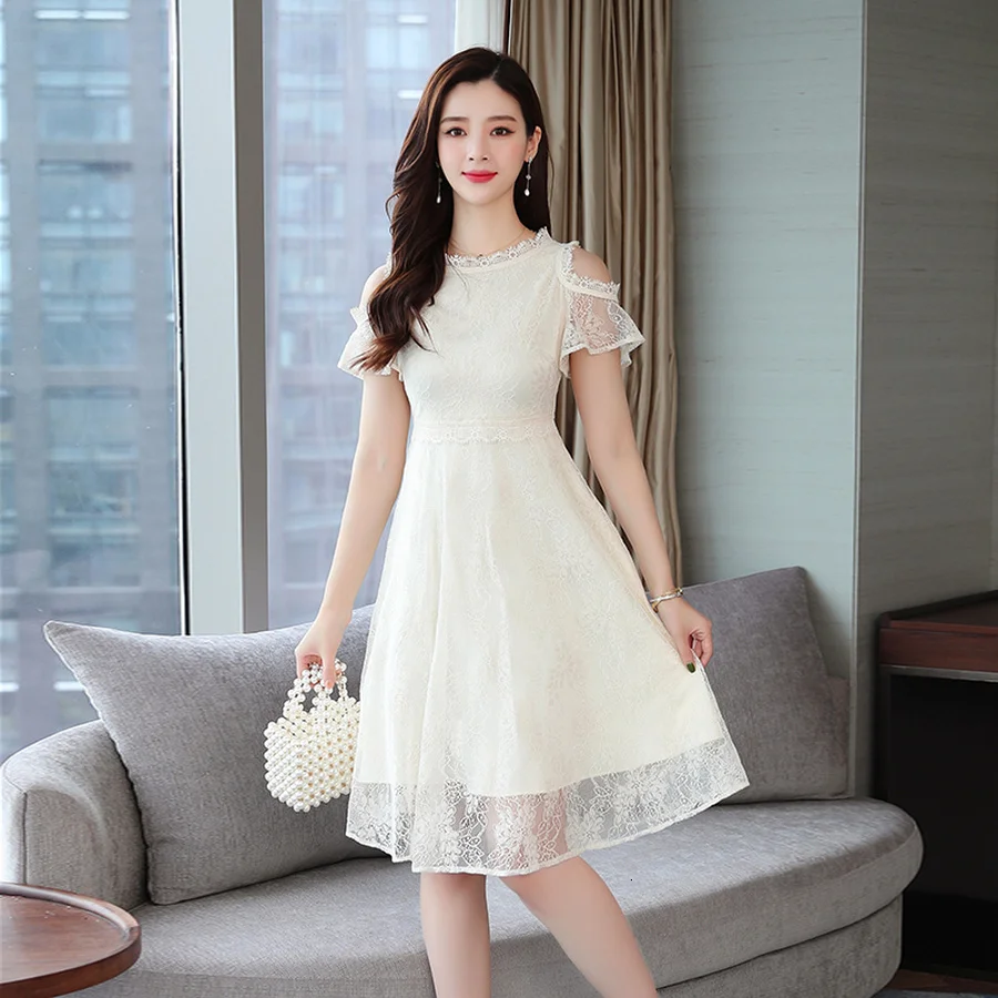 2019 Новое благородное кружевное летнее женское белое поп элегантное платье |