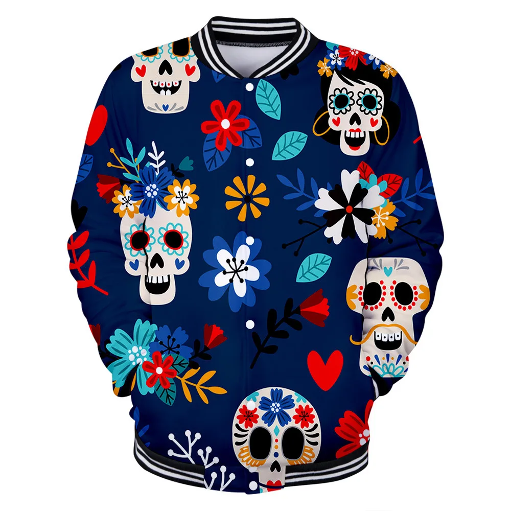 Day of The Dead Sugar Skull 3D Baseball Jacket Men Bomber Jacket Outerwear Streetwear Hip Hop Baseball Uniform Casual Sportswear 6
