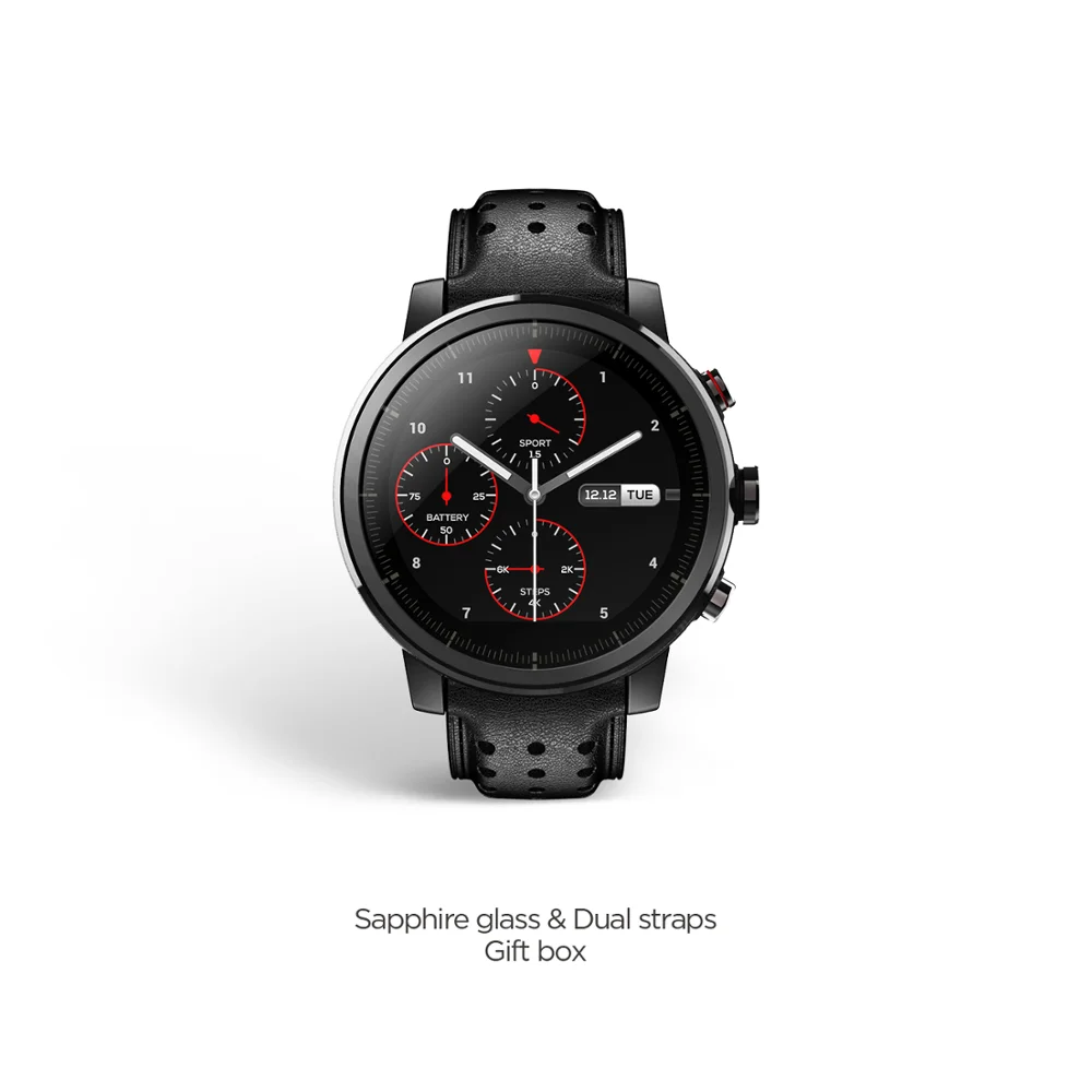Новинка Amazfit Stratos+ флагманские Смарт-часы с кожаным ремешком, Подарочная коробка, сапфир 2S - Цвет: Черный