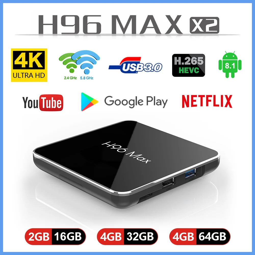 H96 MAX Amlogic S905X2 четырехъядерный Android tv Box 4 ГБ 32 ГБ/64 ГБ Android 8,1 2,4G& 5G Wifi 1080P H.265 4K H96MAX 2G 16G телеприставка
