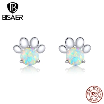 

Footprints Earrings BISAER 925 Sterling Silver Opal Animal Cat Dog Footprints Stud Earrings for Girls Gift Jewelry GAE346