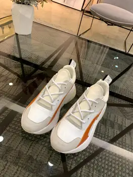 

20ins super firepower leather color matching thick bottom lace casual fashion running shoes women's heightening sports shoes