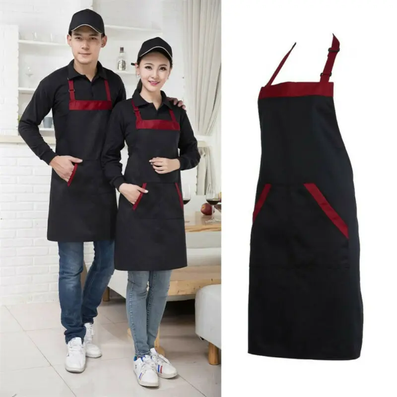 Wholesale 1PC Solid Cooking Kitchen Apron For Woman Men Chef Waiter Cafe Shop BBQ Hairdresser Aprons with Pockets Work Bibs