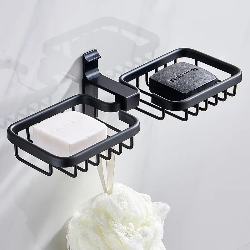 Bathroom Wall Mounted Soap Box Sucker Soap Shelf Black Space Aluminum Strong Non Marking Soap Box Bathroom Hardware Accessories