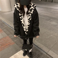 

Faux Fur double side Winter Women Jacket Plus Size Cute Jackets Cow Leopard Print Turn-down Collar Coat Overcoat korean black
