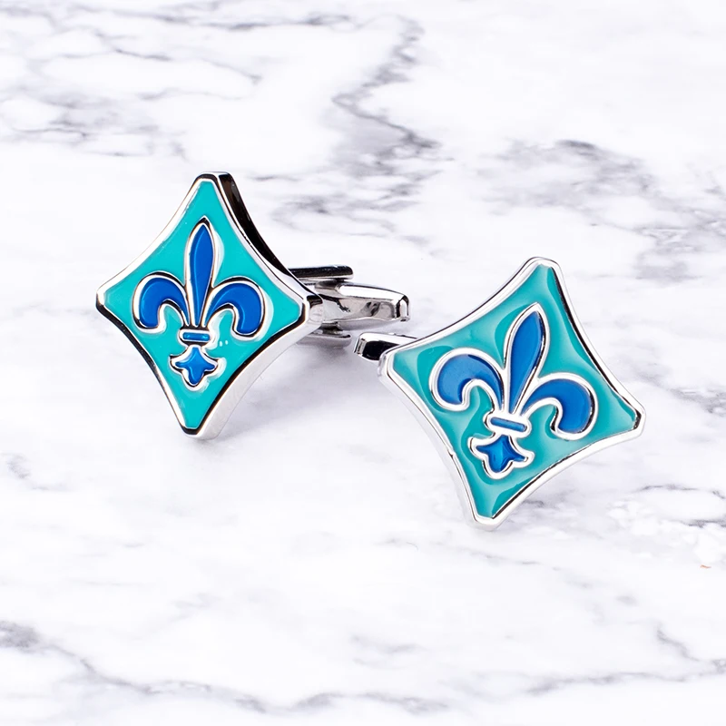 菱形蓝绿鸢尾花袖扣-2